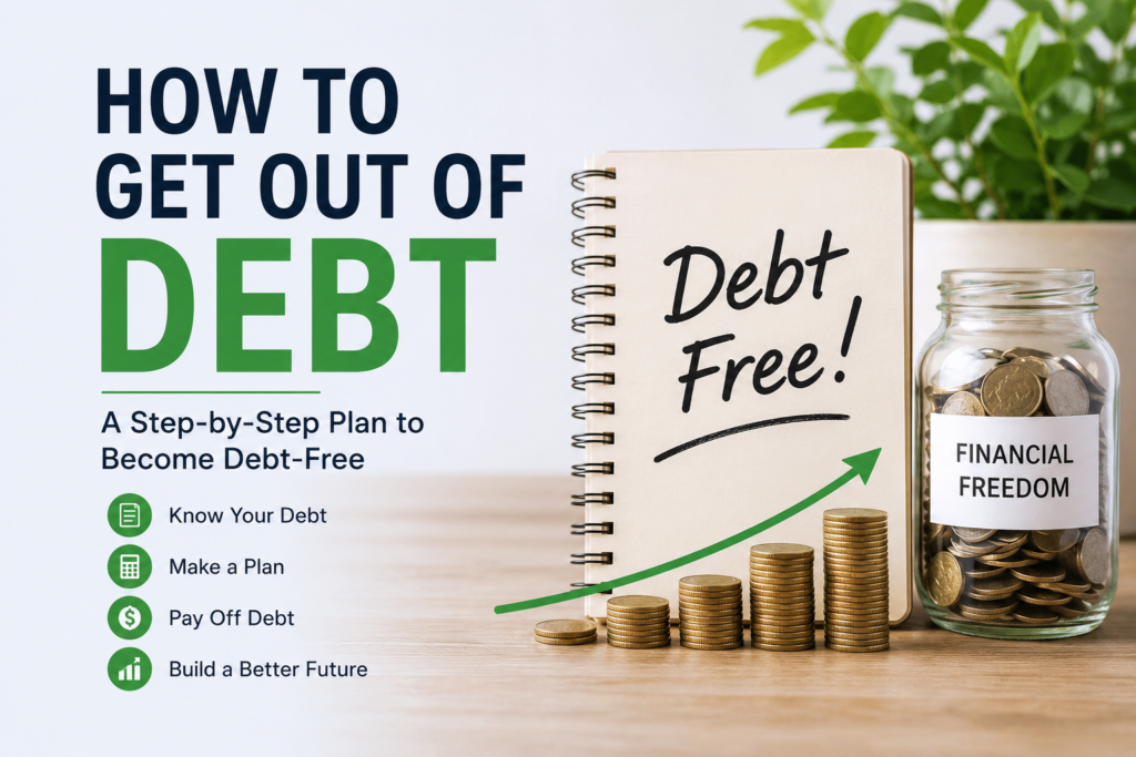 How to get out of debt fast with a step-by-step debt payoff plan and financial freedom concept