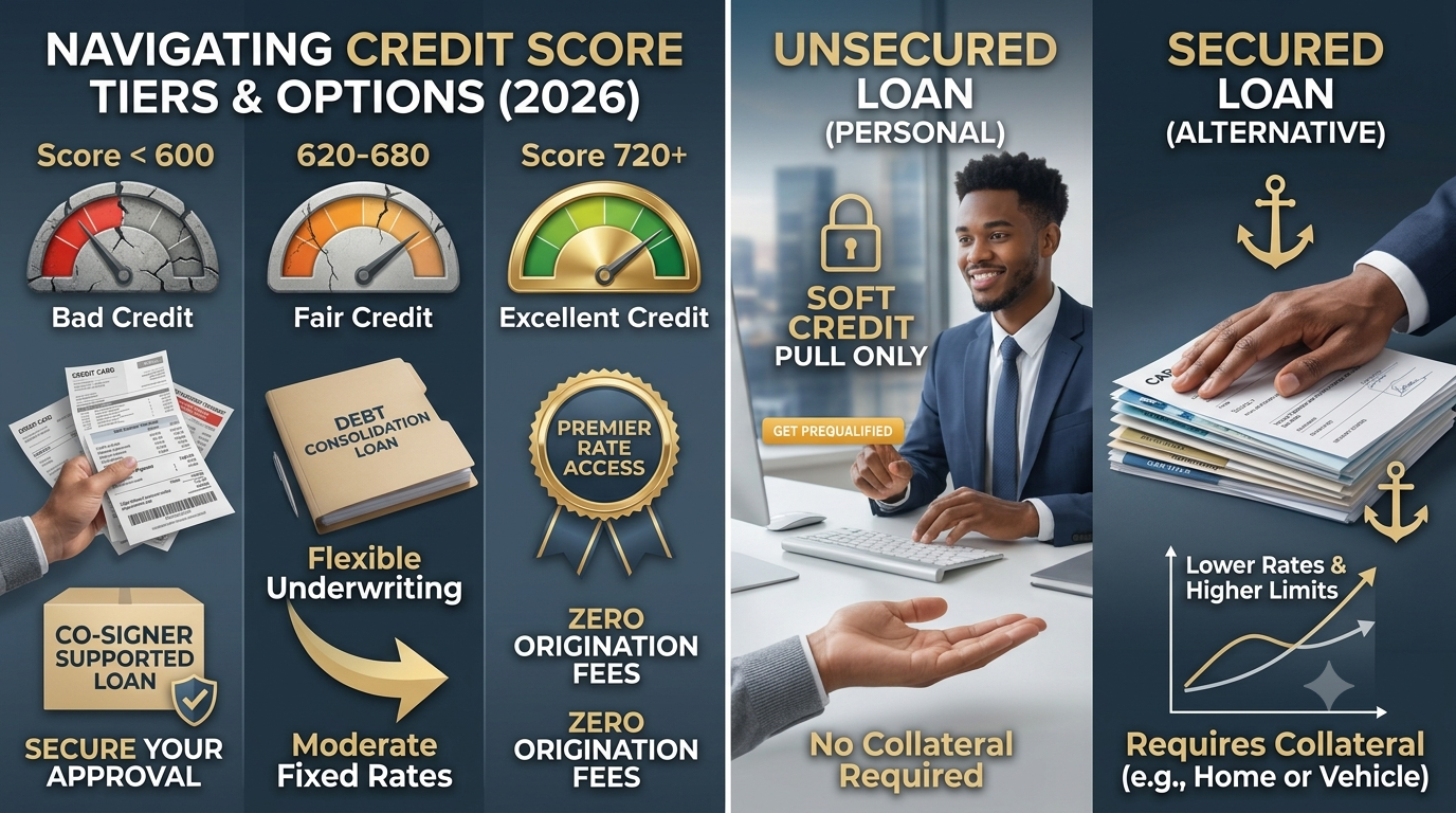 Step-by-step debt consolidation process showing rate evaluation, soft credit pull prequalification online, and successful single monthly payment confirmation